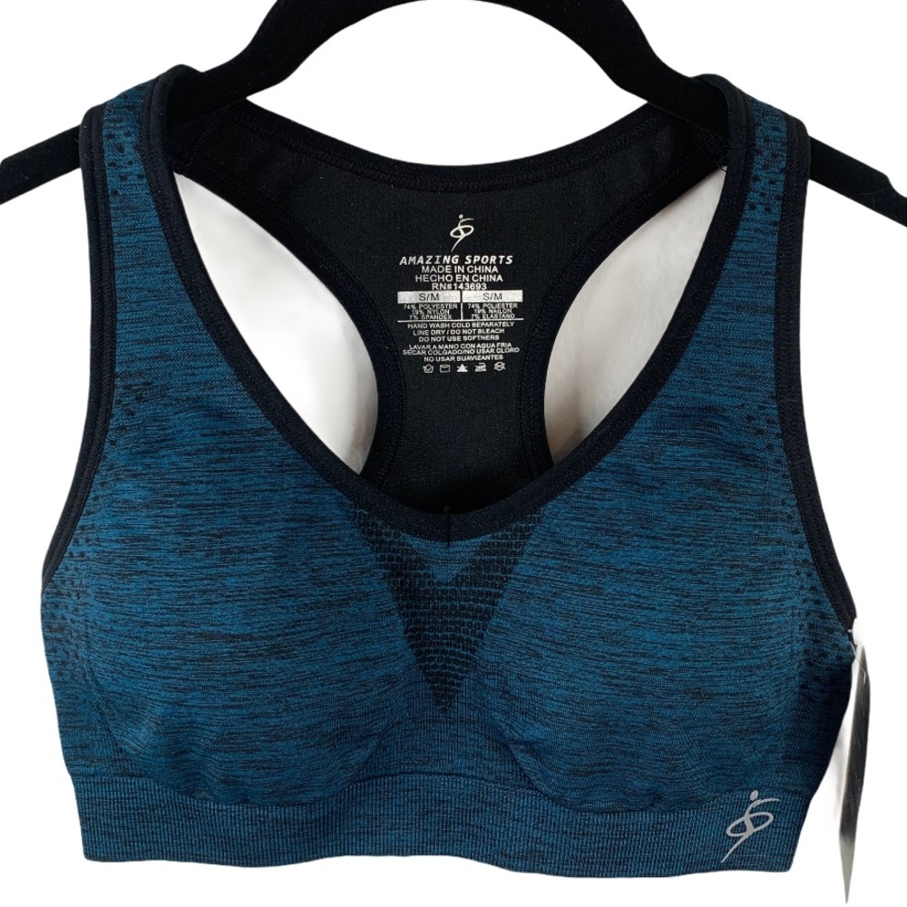 O to S Amazing Sports Sports‎ Bra Women Small/ Medium Blue Black Racerback NEW